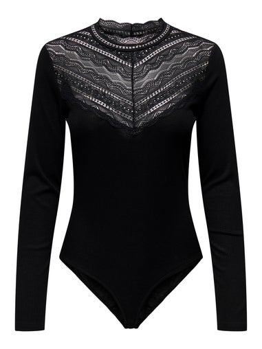 Quiz Black Lace Corset Long Sleeve Bodysuit - Matalan