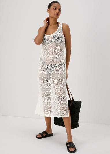 Cream Long Crochet Dress