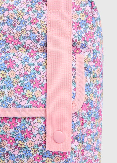Girls Pink Floral Button Backpack
