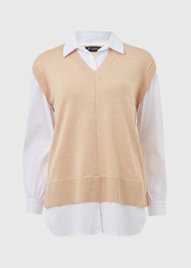 Et Vous Beige 2 in 1 Long Sleeve Shirt Jumper