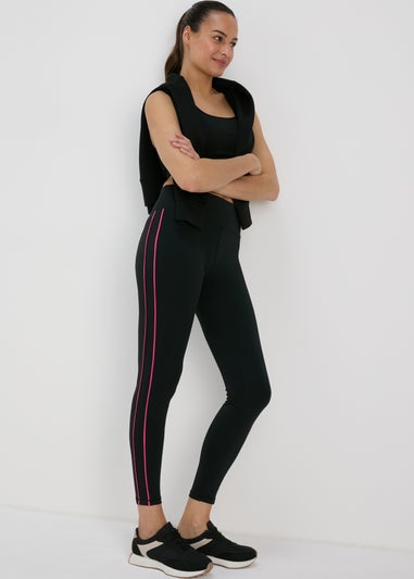 Souluxe Black Pink & Lilac Side Stripe Leggings