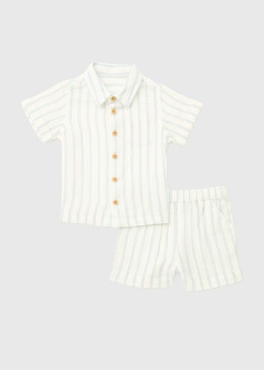 Baby Cream Blue Stripe Shorts Set (Newborn-23mths)