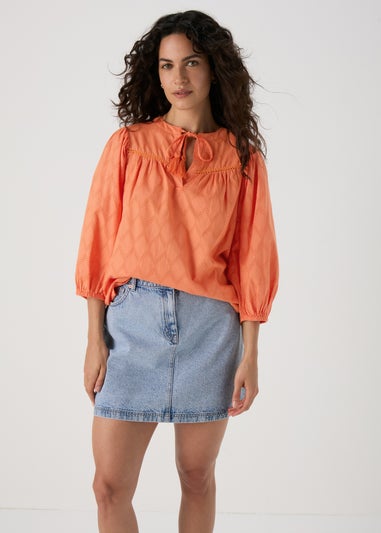 Orange Jacquard Detail Blouse Top