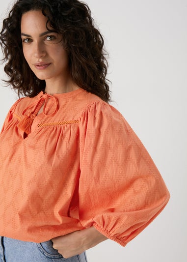 Orange Jacquard Detail Blouse Top