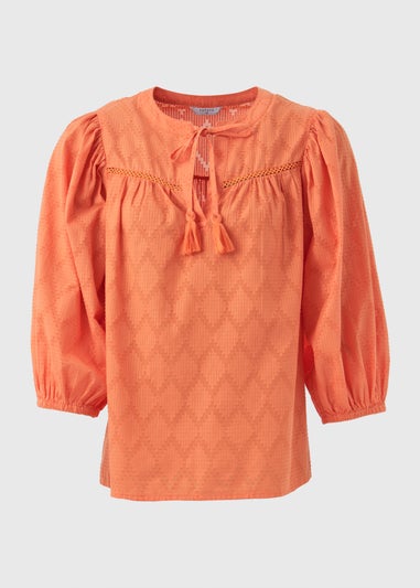 Orange Jacquard Detail Blouse Top