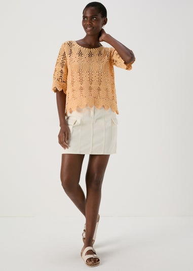 Apricot Crochet Lace Top