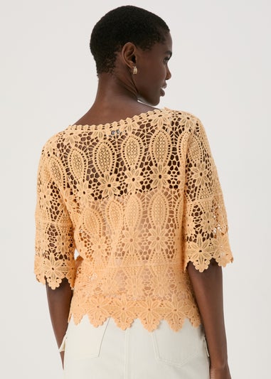 Apricot Crochet Lace Top