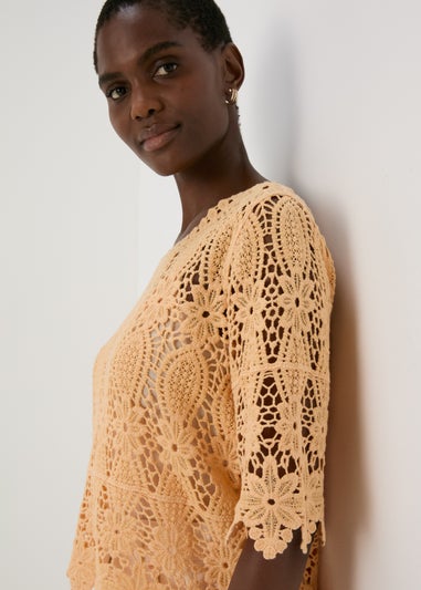 Apricot Crochet Lace Top