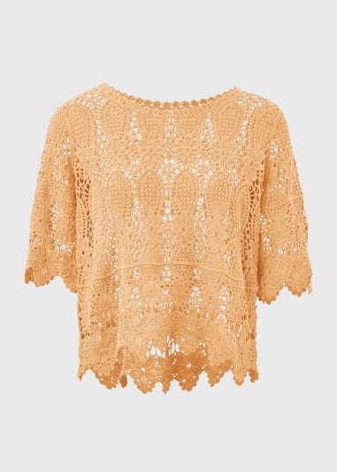 Apricot Crochet Lace Top