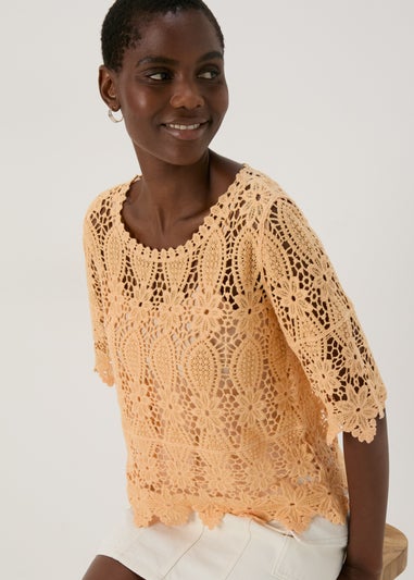 Apricot Crochet Lace Top