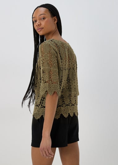 Khaki Crochet Lace Top