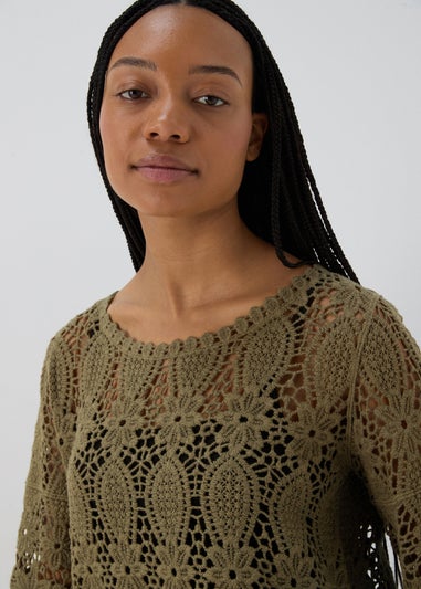 Khaki Crochet Lace Top