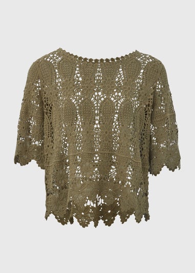 Khaki Crochet Lace Top