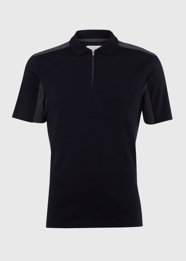 Navy Interlock Panel Polo Shirt