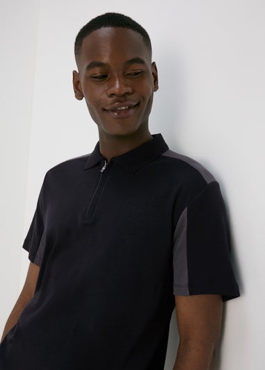 Navy Interlock Panel Polo Shirt
