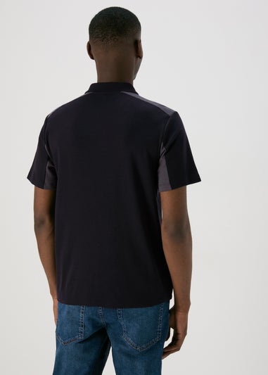 Navy Interlock Panel Polo Shirt
