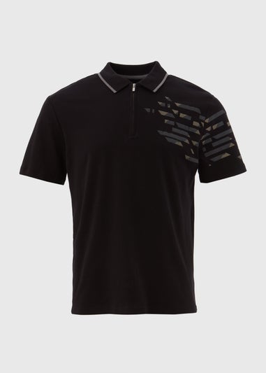 Black Grid Print Polo Shirt