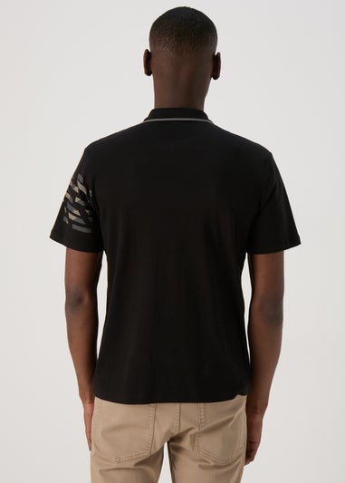 Black Grid Print Polo Shirt