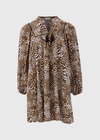 Brown Leopard Print Boho Airflow Mini Dress