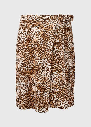 Brown Leopard Print Jersey Mini Wrap Skirt