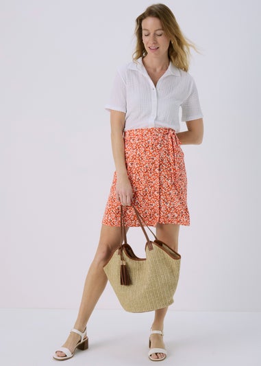 Orange Ditsy Print Jersey Mini Wrap Skirt