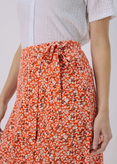 Orange Ditsy Print Jersey Mini Wrap Skirt
