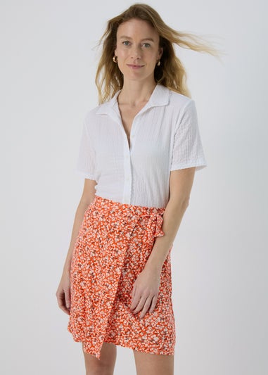 Orange Ditsy Print Jersey Mini Wrap Skirt