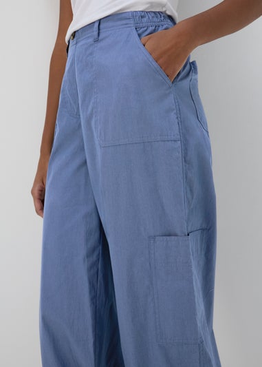 Blue Cotton Crop Trousers