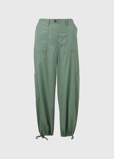 Green Poplin Crop Trousers