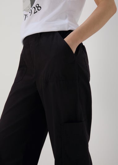 Black Poplin Crop Trousers