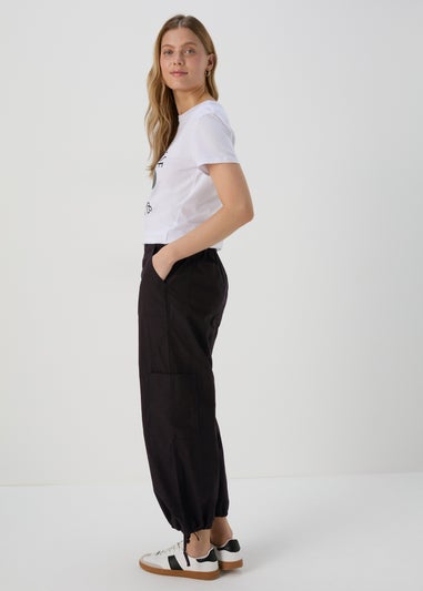 Black Poplin Crop Trousers