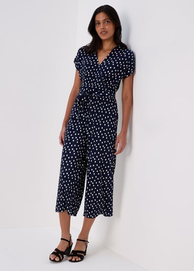 Papaya Petite Spot Navy Plisse Jumpsuit