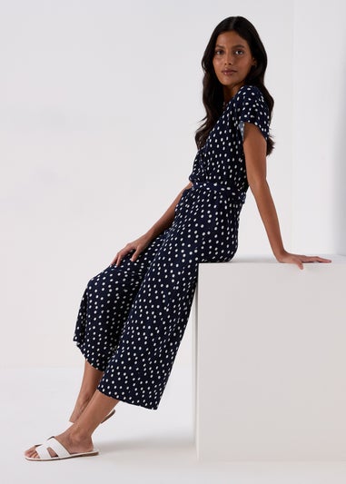 Papaya Petite Spot Navy Plisse Jumpsuit