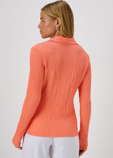 Coral Long Sleeve Textured Shirt