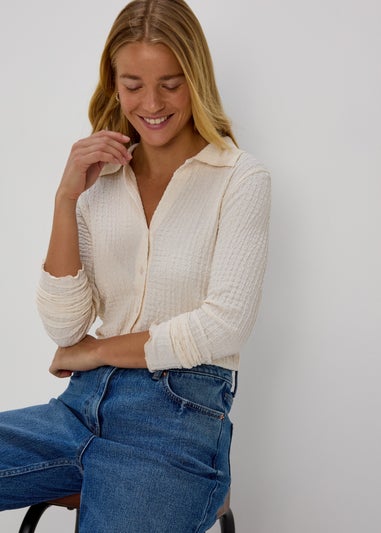 Ivory Textured Long Sleeve Shirt