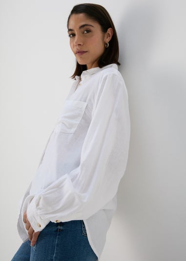 Papaya Petite White Linen Shirt