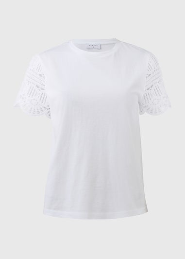 White Crochet Sleeve T-Shirt