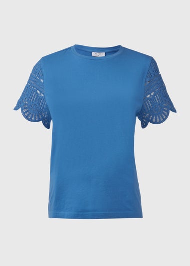 Blue Crochet Sleeve T-Shirt