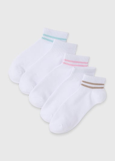 5 Pack White Multicolour Stripe Sports Socks