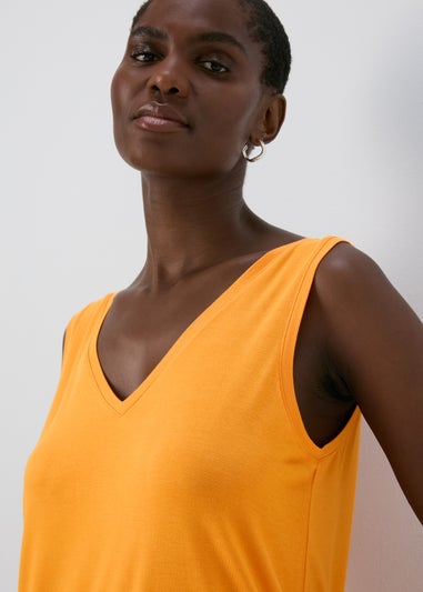 Orange Plain V Neck Vest