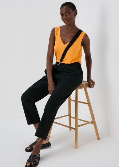 Orange Plain V Neck Vest