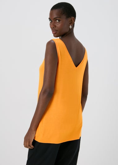 Orange Plain V Neck Vest