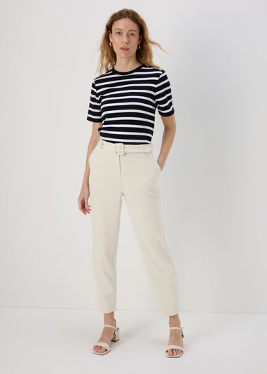 Et Vous Cream Belted Ponte Tapered Trousers