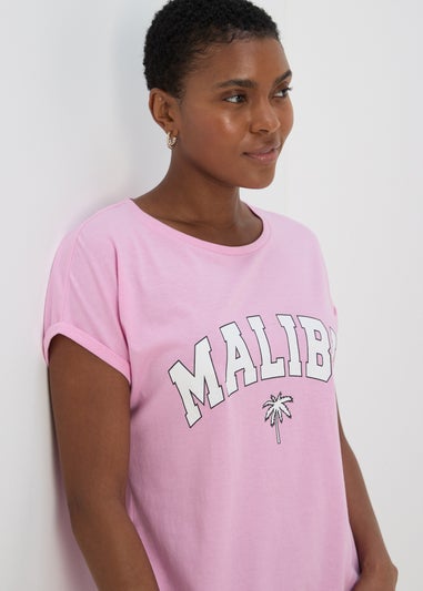 Pink Malibu Slogan T Shirt