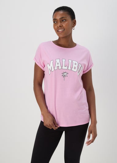 Pink Malibu Slogan T Shirt