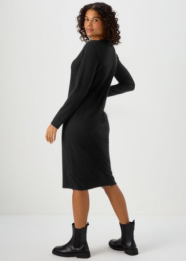 Black Ribbed Midi Dress