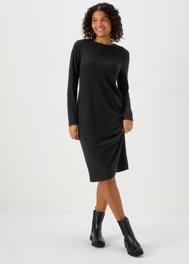 Black Ribbed Midi Dress