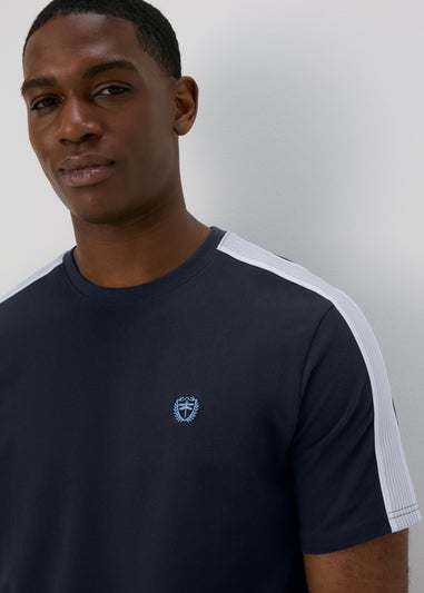Navy Shoulder Panel Pique T-Shirt