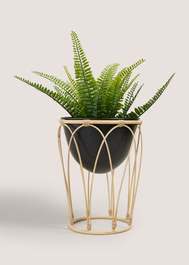 Black Cabana Metal Rattan Planter (27cm x 21cm x 21cm)