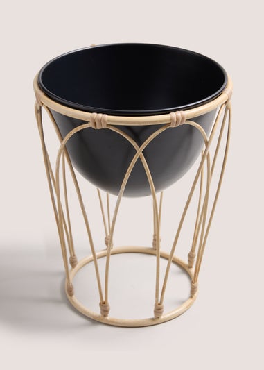 Black Cabana Metal Rattan Planter (27cm x 21cm x 21cm)